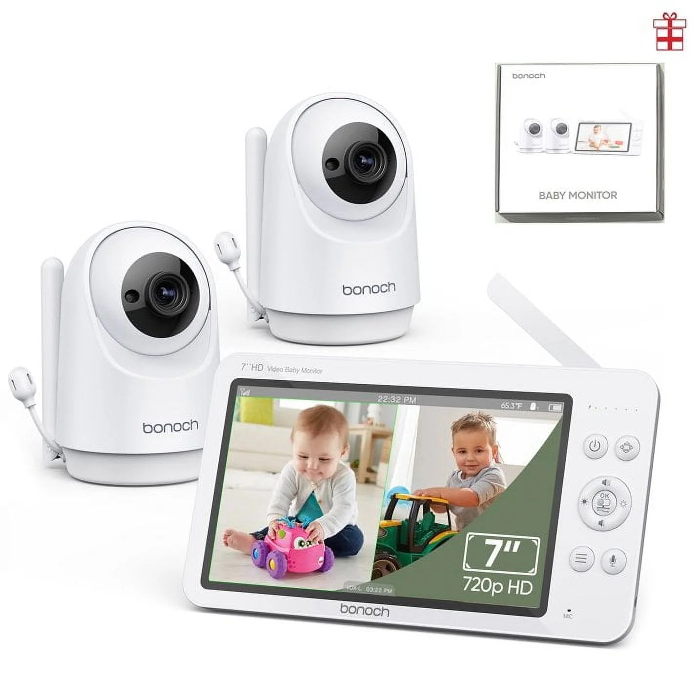 Bonoch Megaview 7-Inch 720P Baby Monitor with Video Camera, Audio, Non-Wi-Fi, 6000mAh Battery, VOX Mode, and Automatic Night Vision