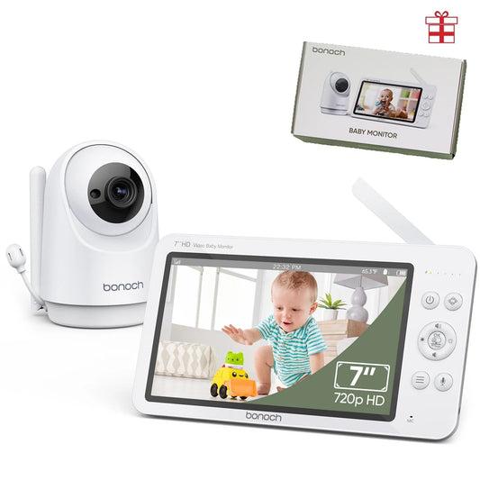 Bonoch Megaview 7-Inch 720P Baby Monitor with Video Camera, Audio, Non-Wi-Fi, 6000mAh Battery, VOX Mode, and Automatic Night Vision