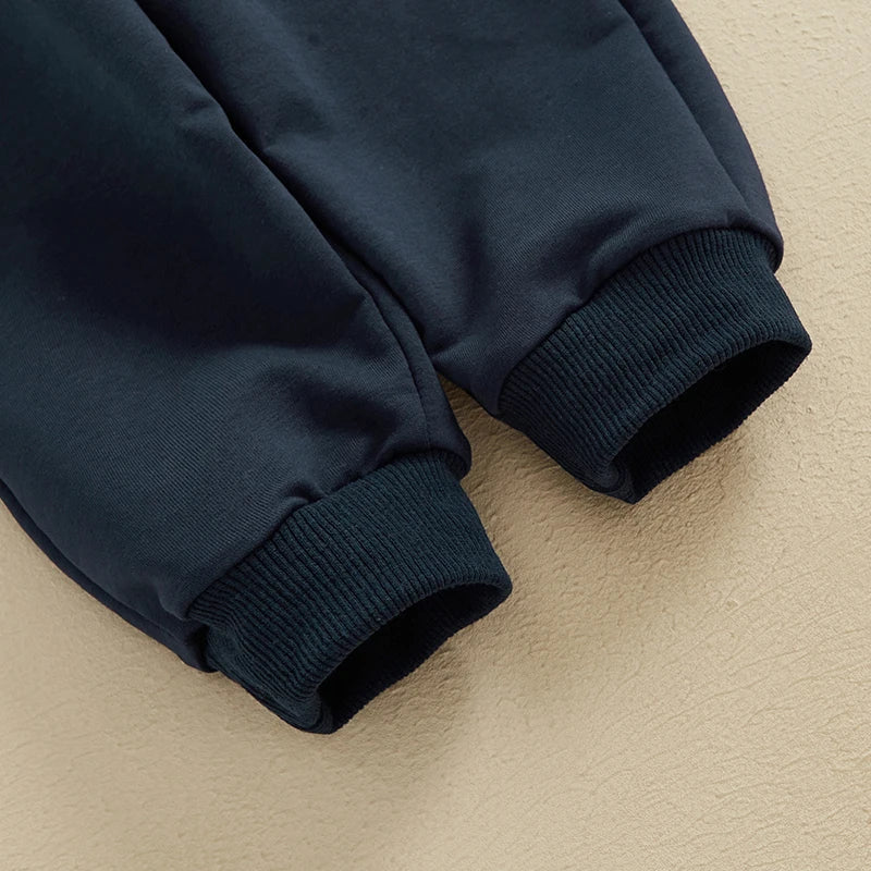 Toddler Boys 2Pcs Outfit Set Long Sleeve Lapel Half Zip Up Pullover Solid Color Pants Set