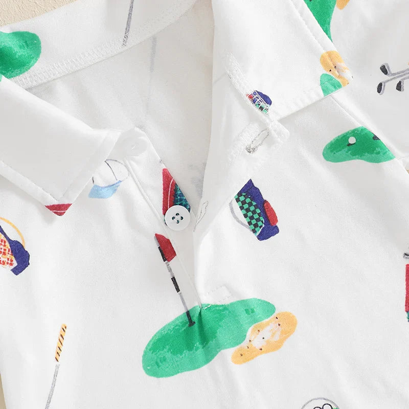 Unisex Golf Romper Half Button-up Lapel Neck Short Sleeve Jumpsuit Summer Clothes