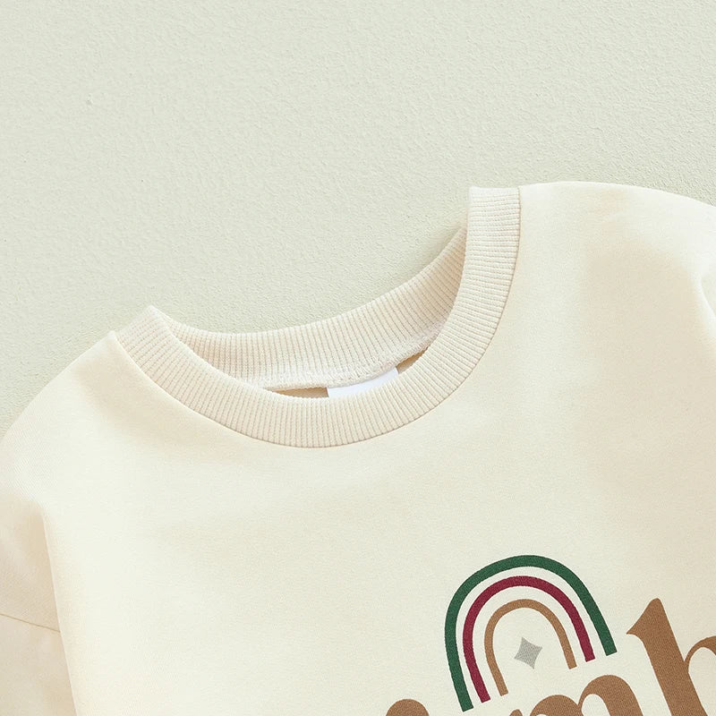 unisex 2Pcs Womb Makes Bubble Rompers Twins Clothes Rainbow Letter Print Long Sleeve Bodysuits