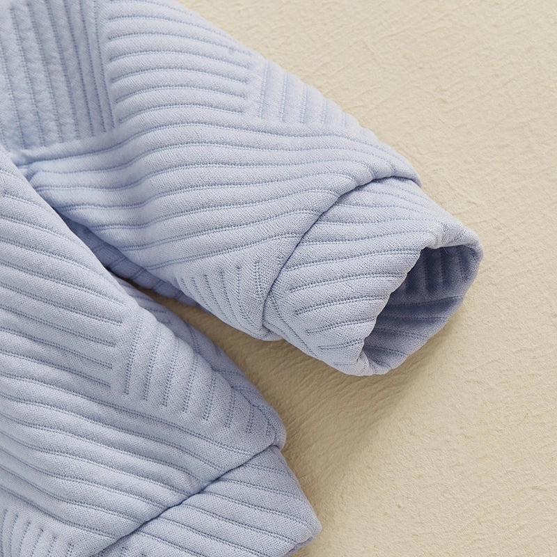 Toddler Boys 2Pcs Outfit Set Long Sleeve Lapel Half Zip Up Pullover Solid Color Pants Set