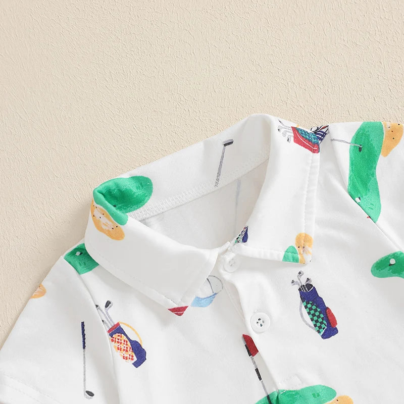 Unisex Golf Romper Half Button-up Lapel Neck Short Sleeve Jumpsuit Summer Clothes