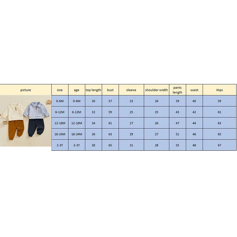 Toddler Boys 2Pcs Outfit Set Long Sleeve Lapel Half Zip Up Pullover Solid Color Pants Set